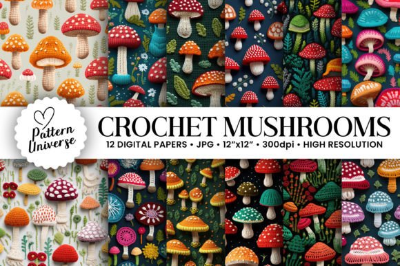 Crochet Mushroom Embroidery Backgrounds for Craft Fairs