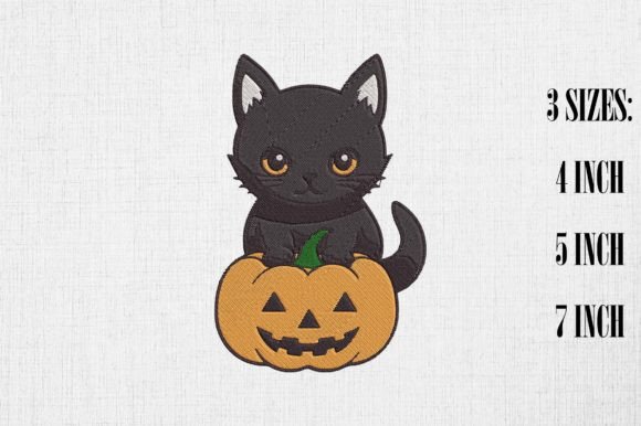 Cute Black Cat Halloween Embroidery