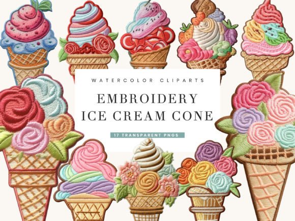 Embroidery Ice Cream Cone Clipart: A Sweet Addition to Craft Fair Products