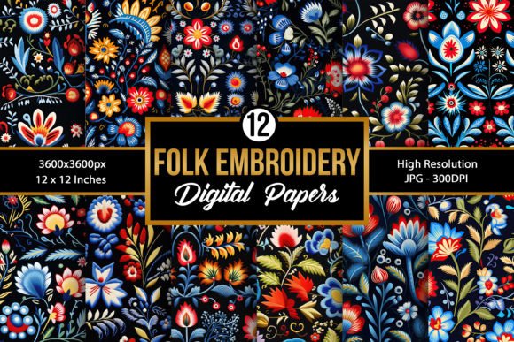 Folk Embroidery Pattern Digital Papers
