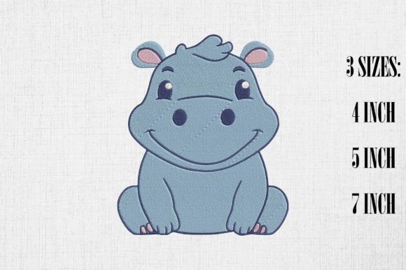 Kawaii Hippo Embroidery Design